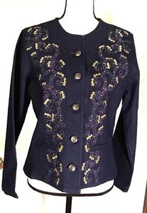 Choices Petite Women's Jean Jacket Artsy Colorful Long Sleeve Size MP. WB4 - Picture 1 of 7