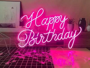 32"x19.3" Happy Birthday Pink Flex LED Neon Sign Light Party Gift Acrylic Décor - Picture 1 of 1