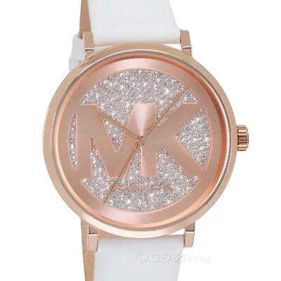 Relógio Michael Kors Feminino Addyson Glitz, Mostrador Logotipo Pavê Ouro Rosa, Couro Branco - Imagem 1 de 4