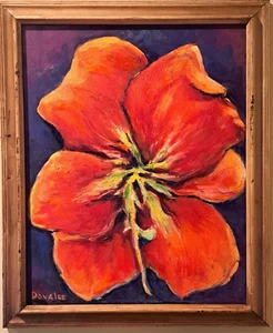 Oil Painting LARGE RED FLOWER Study Still Life Floral Original Framed by Donalee - Picture 1 of 3