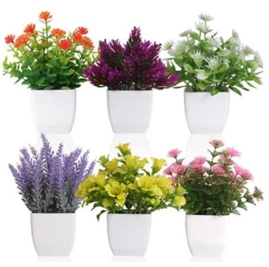 Set of 6 Artificial Potted Flowers Mini Faux Plant Decors for Home or Workplace - Picture 1 of 7