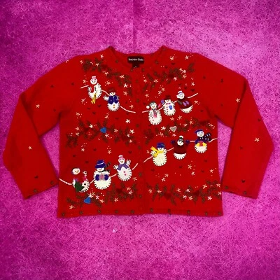 Cardigã suéter vintage Hampshire Studio feminino vermelho feriado Natal feriado - Imagem 1 de 4