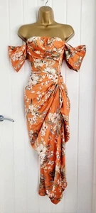 PRETTYLITTLETHING PLT size 10 bronze satin floral occasion ruched dress NEW BNWT - Picture 1 of 7