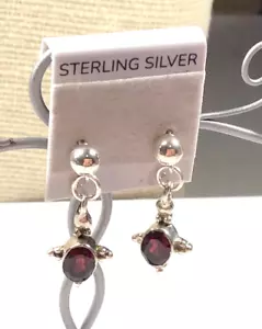 Orecchini in argento sterling 925 testati granato pietra preziosa traforata goccia lotto 13 - Foto 1 di 3
