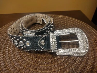 Cinturón BHW para mujer talla M estrás bling tachonado moda occidental negro 42"  Foto 1 de 4