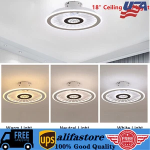 Modern Flush Mount Ceiling Fan Light W/ Remote LED Dimmable Chandelier Lamp - Picture 1 of 9