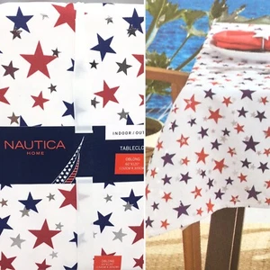 Nautica July 4th Star Tablecloth 60x120 Patriotic Silver Foil Red Blue Outdoor - Picture 1 of 8