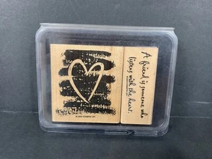 Stampin Up! Listen With The Heart 2pc Wood Mounted Rubber Stamps-2004-VGC - Picture 1 of 5