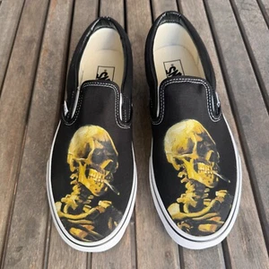 Skull of Skeleton with Cigarette Vincent Van Gogh - Slip On Vans Shoes - Picture 1 of 3