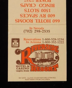1990er Riverside Resort Casino Karte Laughlin NV Clark Co Streichholzheft Nevada - Bild 1 von 1