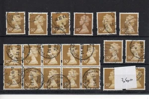 GB - Machin  Definitives  (MF360) - 50p value  - 18 copies - Fine Cancels - Picture 1 of 1