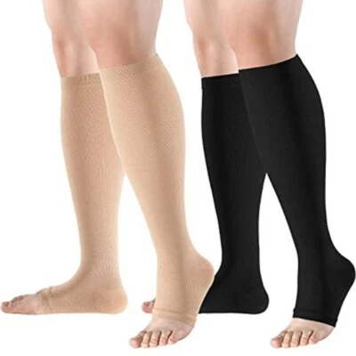 Open Toe Compression Socks Knee High Graduated Compression Stockings Unisex - Image 1 of 4