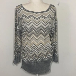 Cato Womens Sweater Extra Large Silver Gold Metallic Chevron Holiday Party New - Picture 1 of 12