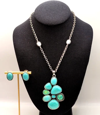 Chico's SET Aubrey Faux Turquoise 2 Piece Pendant Necklace with Pierced Earrings - Image 1 of 4