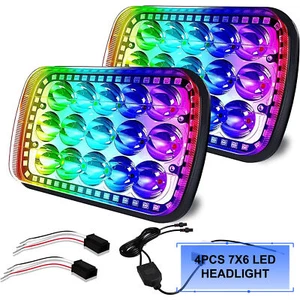 Pair RGB H6054 7x6 5x7 LED Headlights for Jeep Wrangler YJ Cherokee XJ DRL - Picture 1 of 9