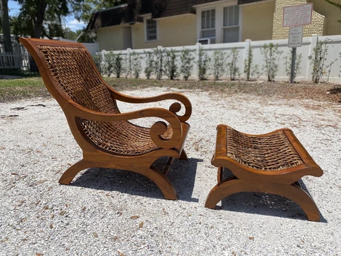 MCM 1960’s  West Indies British Colonial Style Teak & Cane Plantation Chair Cover