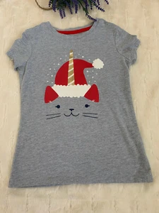 Cat & Jack Girl's Grey Christmas Hat T-shirt sz 6/6x - Picture 1 of 4