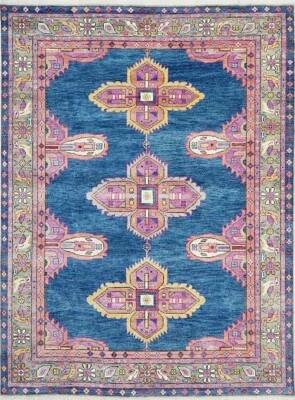 Hand Knotted Kismet Blue Premium Wool Rug Oushak Inspired Blue & Pink Area Rug - Image 1 of 4