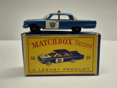 MATCHBOX Lesney N. 55 FORD FAIRLANE POLICE CAR Blue S.1/80 ORIGINAL BOX D1 1963 - Immagine 1 di 4