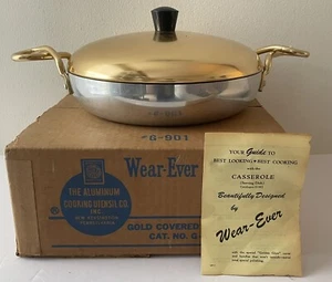 Vintage Wear-Ever G-901 Casserole Dish Pot Gold Lid Twisted Handles - BRAND NEW - Picture 1 of 9