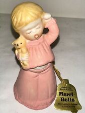 Vtg 1978 Merri Bells Sleepy Girl in Pink PJ'S Figurine Bisque Porcelain Bell 4"