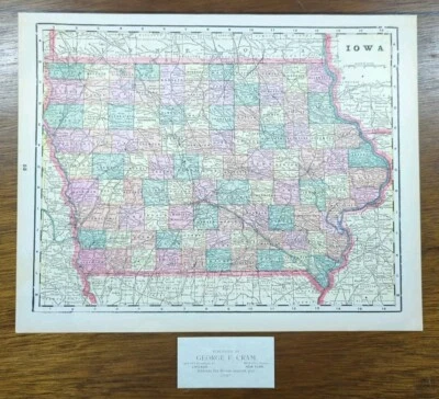 Mapa IOWA 1897 14"x11" Antiguo Original AMES DES MOINES DAVENPORT IA De Colección Foto 1 de 4