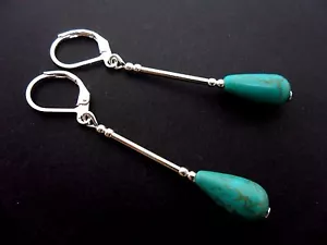 A PAIR OF TURQUOISE BLUE SILVER PLATED TEARDROP LEVERBACK HOOK EARRINGS. NEW. - Picture 1 of 1