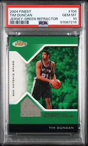 TIM DUNCAN 2004 FINEST **GREEN** REFRACTOR JERSEY /29!! PSA 10 GEM MT🔥POP 2 - Picture 1 of 2