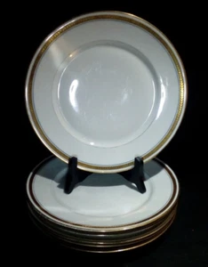 6 assiettes plate Limoges France unique décor HG 1928 doré et filet bleu - Imagen 1 de 7