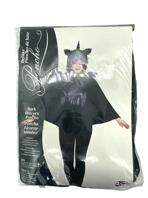 Fun World Deluxe Poncho Unicornio Oscuro Disfraz Negro Iridiscente EE. UU. Tallas 4-14 Foto 1 de 4