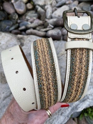 Lucky Brand Women’s Belt Small White Split Leather Copper Beaded Metallic  - Image 1 of 4