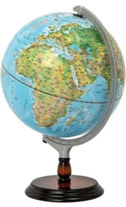 Replogle English World Globe With Fine Cherry Wood Stand Base EUC - Picture 1 of 2