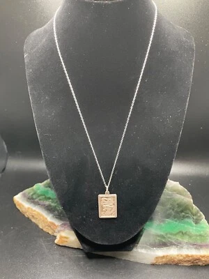 Sterling Silver Necklace with Rectangular Dragon Blessed Fook Pendant 18”  - Image 1 of 4