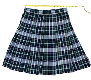 School Apparel Blue/Green/Gold Plaid Pleat Uniform Skirt Size 14 Adjustable - Picture 1 of 4