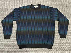 VTG Norm Thompson Sweater Mens Large Blue Merino Wool Blend Rap Hip Hop Cosby - Picture 1 of 10