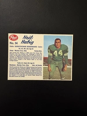 1962 POST CEREAL CFL FOOTBALL CARD #94 NIEL HABRIG NRMT RARE! - Image 1 of 2