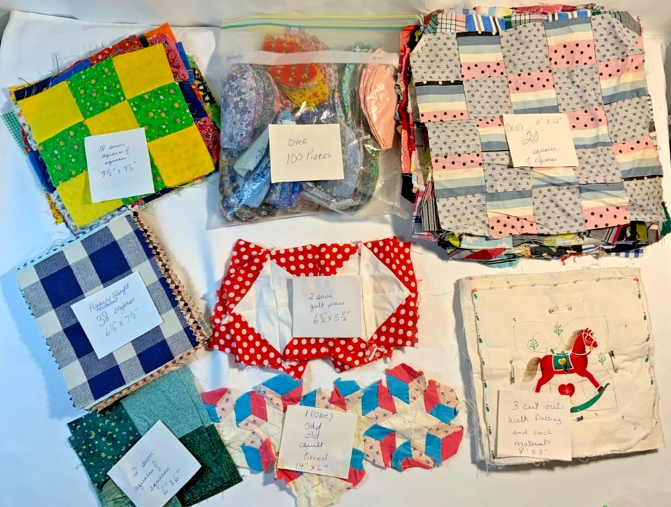 Lote de tela vintage 170+ piezas de edredón cosidas \ algodón sin coser Foto 1 de 4