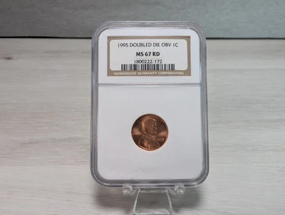 1995 Doubled Die Obverse Error Penny USA 1c Coin NGC MS 67 RD "God" & "Liberty" - Image 1 of 4