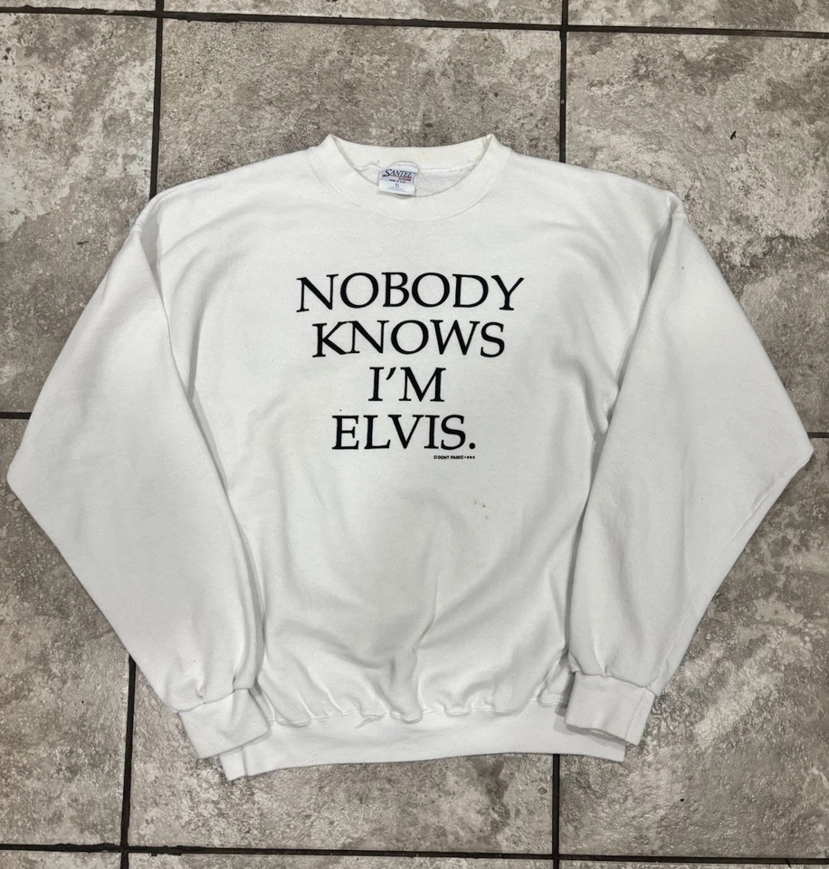 Sudadera De Colección Años 90 Dont Panic Nobody Knows I’m Elvis  Foto 1 de 3