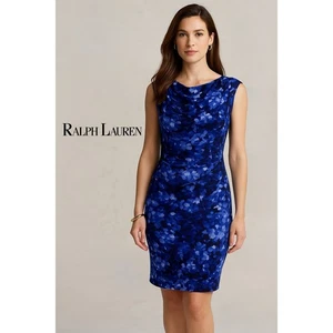 Lauren Ralph Lauren Etuikleid blau Blumen Rüschen 8 Stretch Abend klassisch - Bild 1 von 10