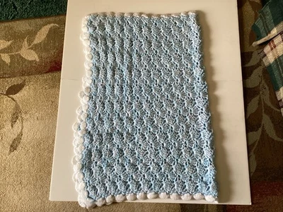 hand crocheted Afghan  34x47 inches Blue And White - Image 1 of 4