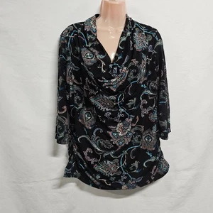 Dana Buchman Ruched Net Top Blouse Women Size L Black - Picture 1 of 11