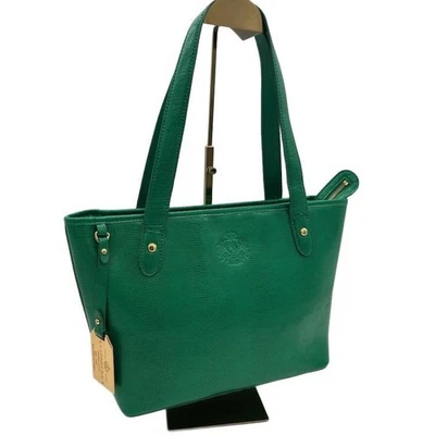 Lauren Ralph Lauren Tote Bag Purse Lizard Embossed Green Leather Shoulder Purse - Image 1 of 4
