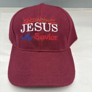 Jesus My Savior Strapback Hat Burgundy One Size Adjustable Embroidered - Picture 1 of 5