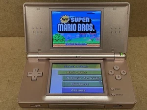 Nintendo DS Lite Nintendogs Rose Gold Pink Paw Print Console & Super Mario Bros - Picture 1 of 16