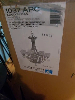 Kichler AGED PECAN 8 Light Chandelier With Light UMBER ETCHED GLASS 150w - Image 1 of 4