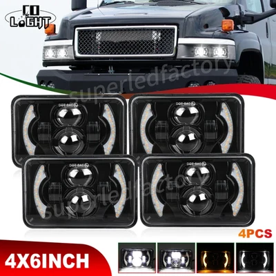 4PCS Fit GMC C4500 C5500 Topkick 2003-2009 DOT 4x6" LED Headlights Hi/Lo Beam H4 - Image 1 of 4