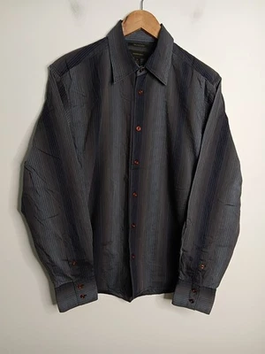 Vintage Country Road Shirt Mens M Medium Black Grey Striped Woven In Italy - Image 1 of 4