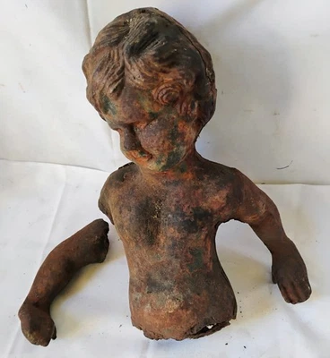 Antique Style Cast Iron Cherub Heavy 10" high as is - Image 1 of 4