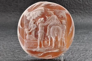 Camafeo vintage tallado "Cuidador de caballos" (77,5 quilates), firmado por estuche Artis. - Imagen 1 de 14